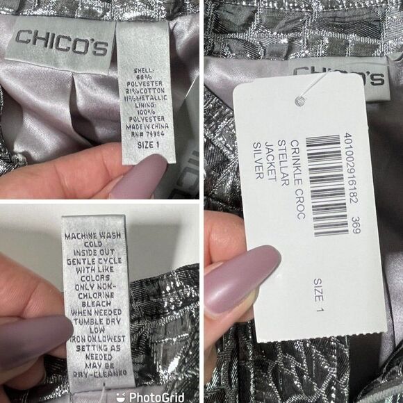 Chico's Silver Crocodile Stellar Jacket Size 1 Medium 8 10 US Blazer - Picture 5 of 12